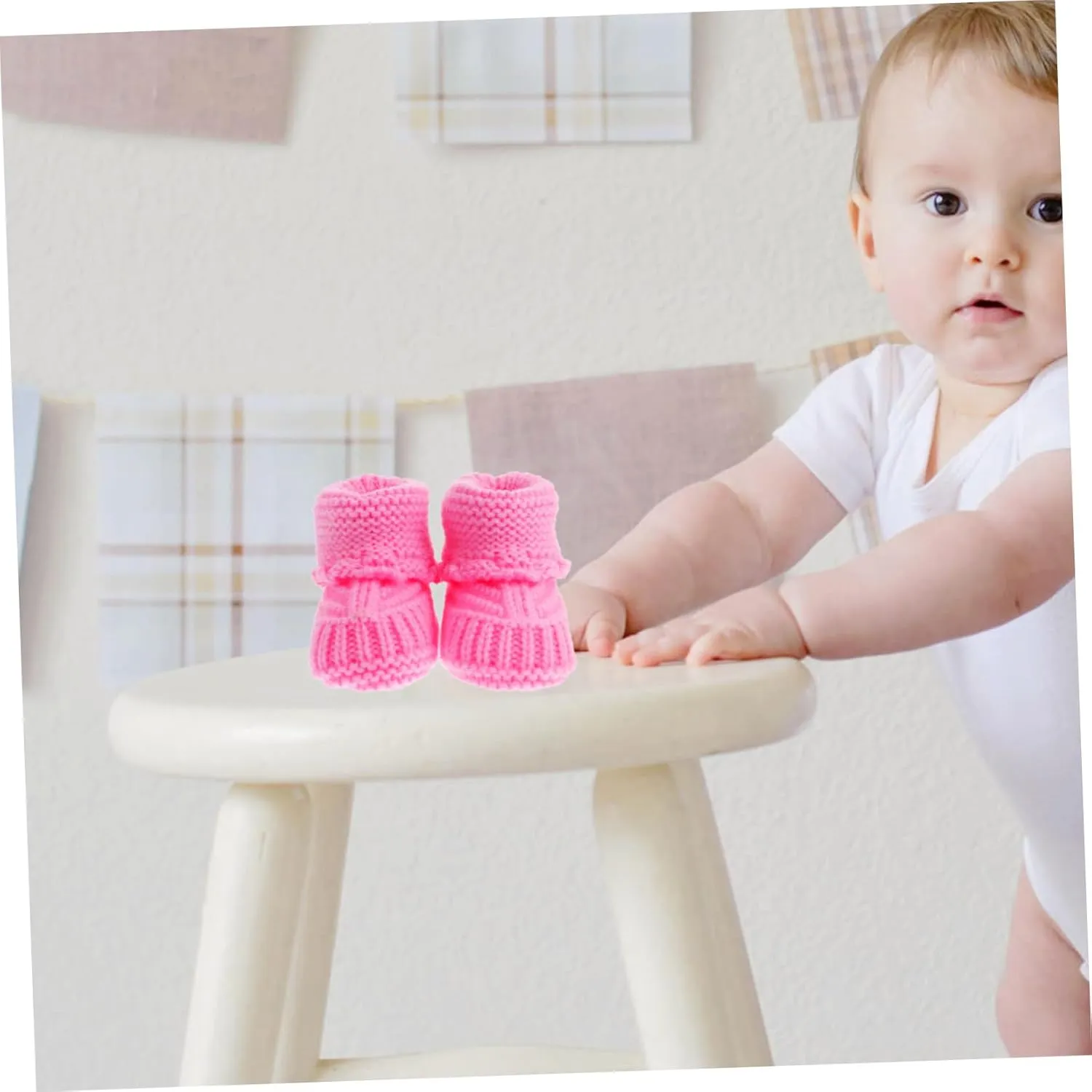 1 Pair Baby Shoes Newborn Infant Booties Hand Crochet Shoes Toddler Winter Footwear Newborn Booties Handmade Woolen Shoes Short Boots Baby Winter Yarn Cartoon Shoes Pink