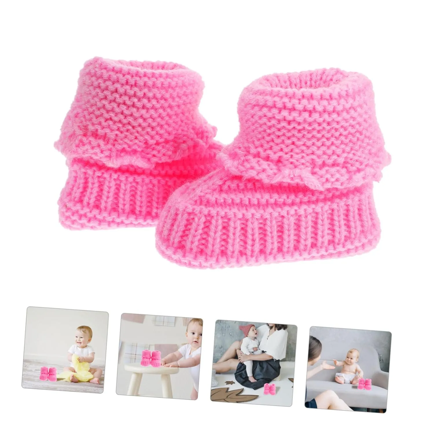 1 Pair Baby Shoes Newborn Infant Booties Hand Crochet Shoes Toddler Winter Footwear Newborn Booties Handmade Woolen Shoes Short Boots Baby Winter Yarn Cartoon Shoes Pink