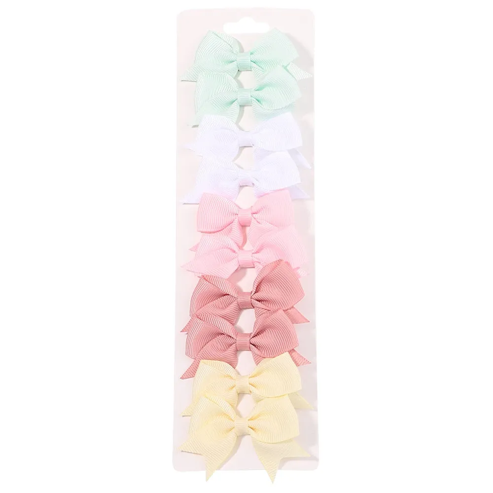 10Pcs/Set New Solid Ribbon Bowknot Hair Clips For Baby Girls Handmade