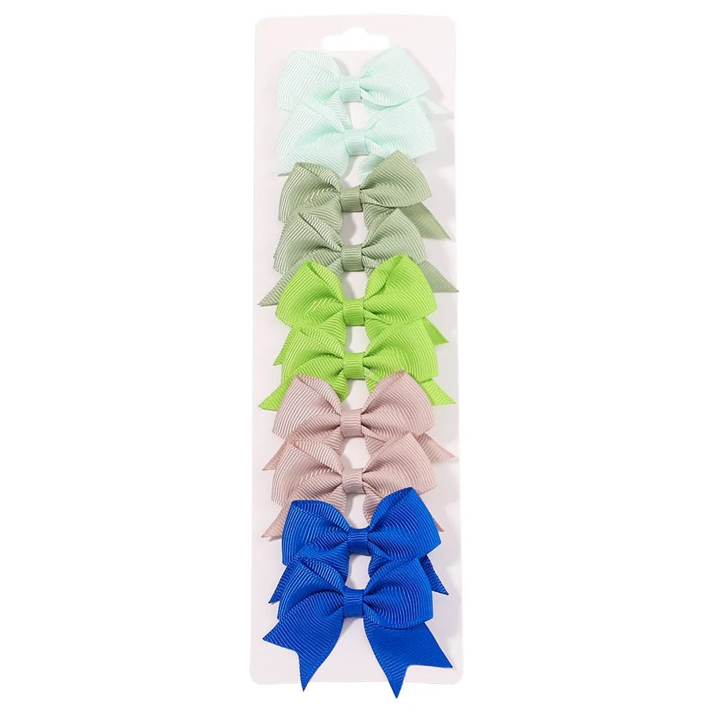 10Pcs/Set New Solid Ribbon Bowknot Hair Clips For Baby Girls Handmade