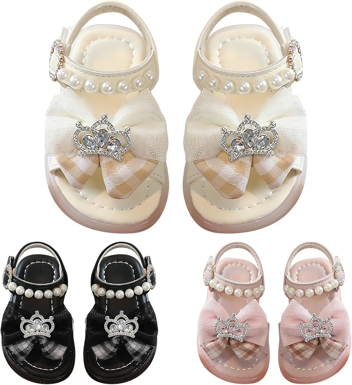 Adjusted Strap Pearl Sandals for Toddler Girls Bow Canvas Rubber Sole Wide Water Shoes Baby Infant Summer Non Slip