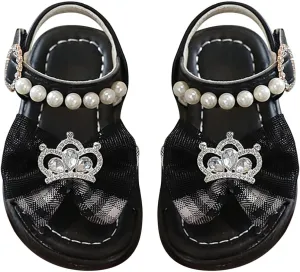 Adjusted Strap Pearl Sandals for Toddler Girls Bow Canvas Rubber Sole Wide Water Shoes Baby Infant Summer Non Slip