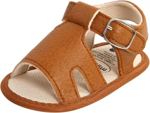 Baby Boy and Unisex Sandals Shoes for Infant/Toddlers First Walkers Anti-Slip Soft Sole Flat Shoes (Brown, 0-6 Months)