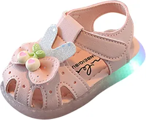 Baby Boy and Unisex Sandals Shoes for Infant/Toddlers LED Light Up First Walking Shoes Soft Sole Flat (Pink, 5 Infant)