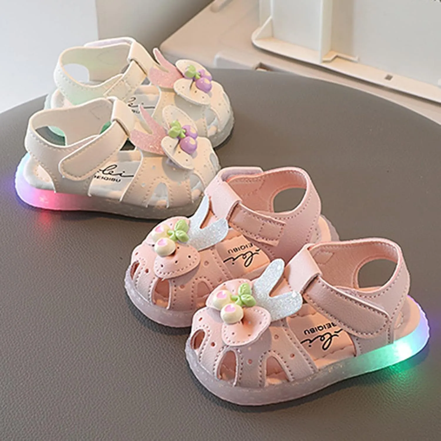Baby Boy and Unisex Sandals Shoes for Infant/Toddlers LED Light Up First Walking Shoes Soft Sole Flat (Pink, 5 Infant)