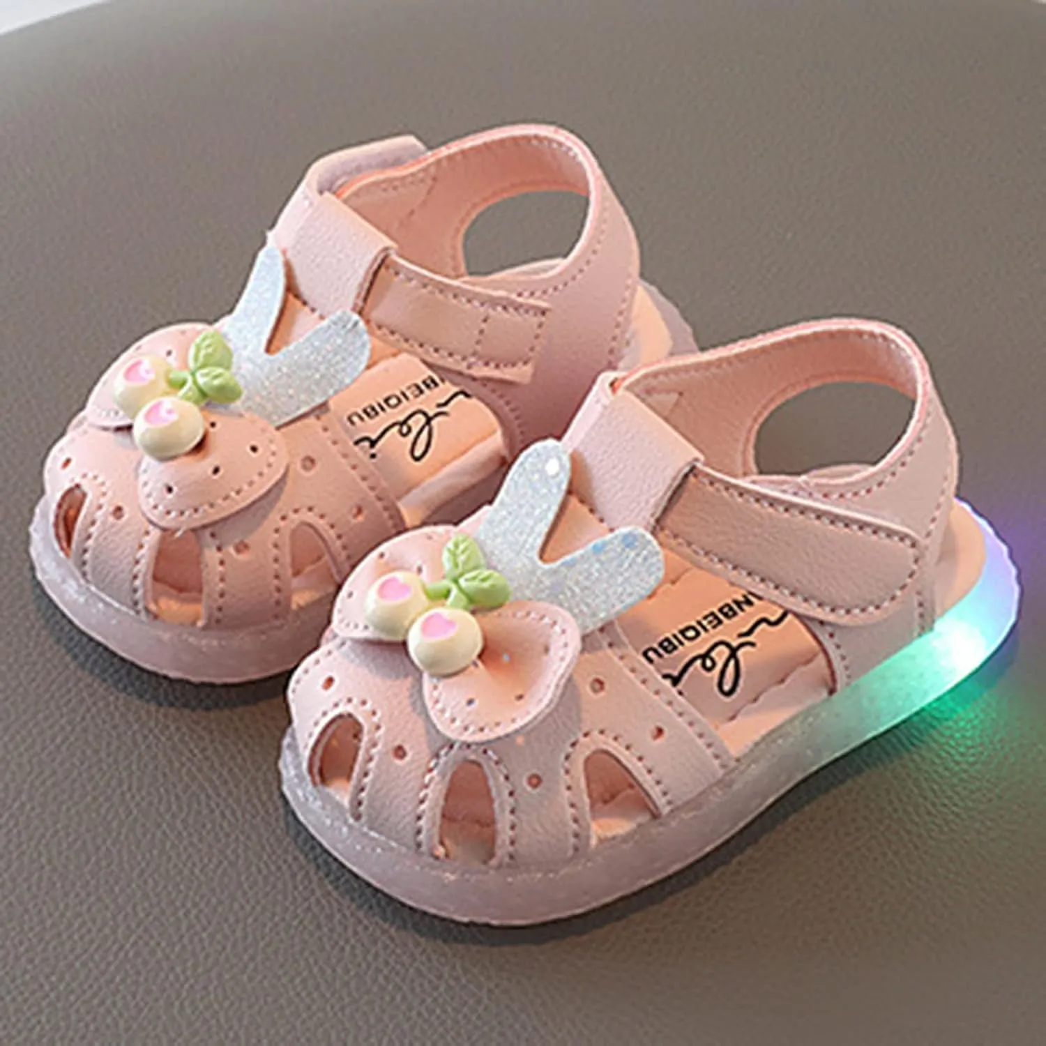 Baby Boy and Unisex Sandals Shoes for Infant/Toddlers LED Light Up First Walking Shoes Soft Sole Flat (Pink, 5 Infant)