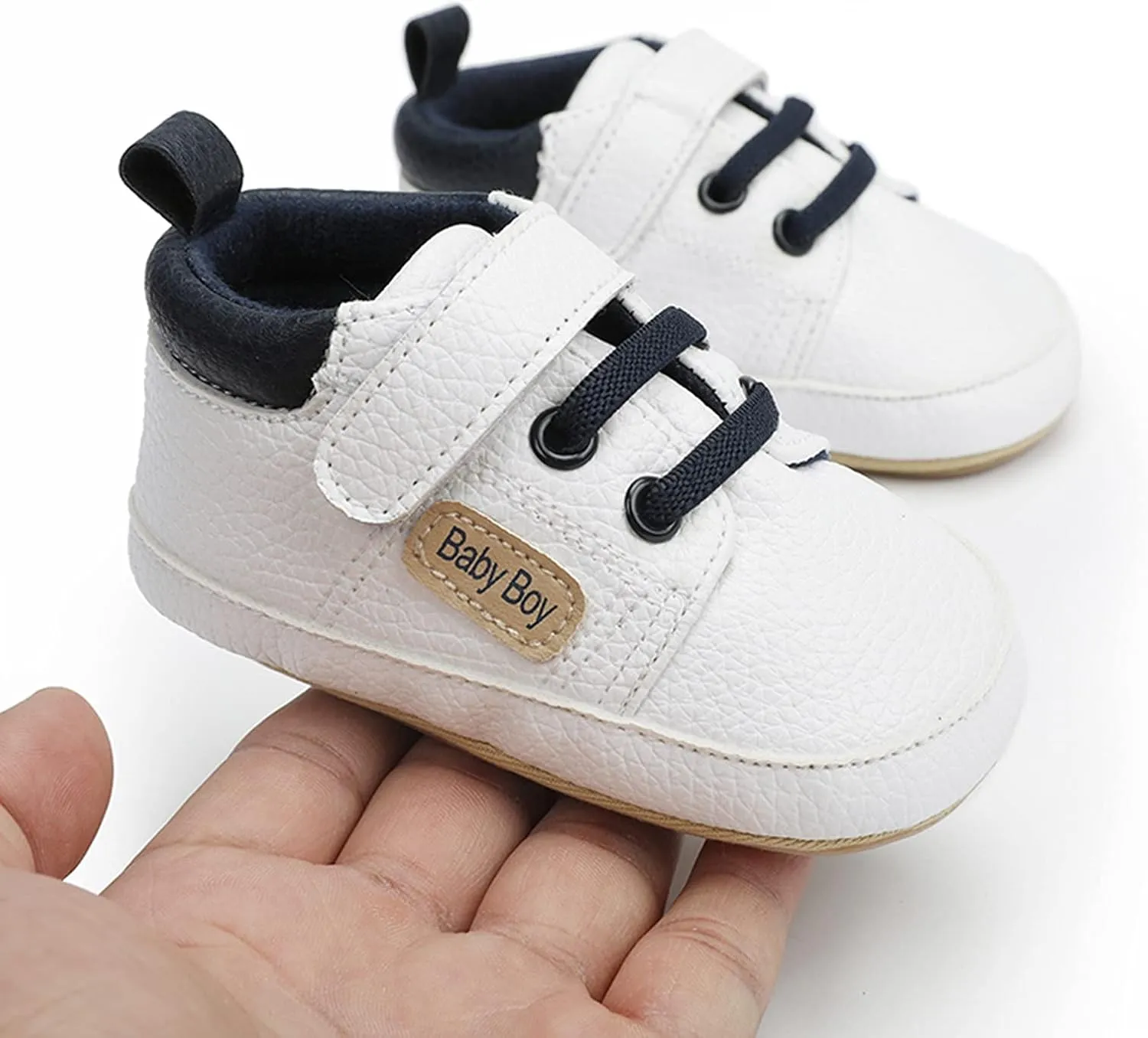 Baby Boys Ankle Sneaker Cotton Soft Sole Non Slip Sport Shoes Toddler Leather Hook Loop Light Breathable Shoes Fashion