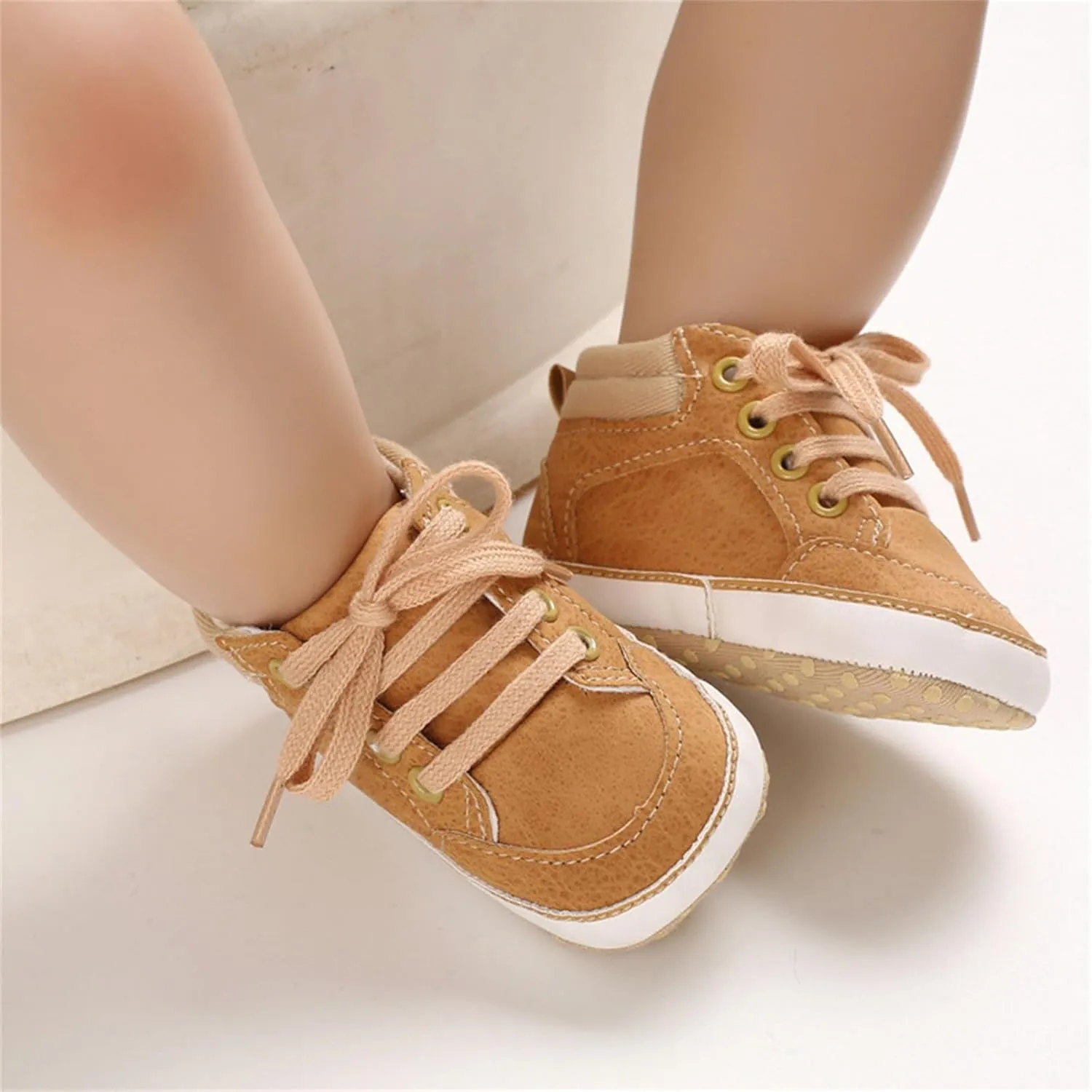 Baby Boys Girls First Walking High Top Sneakers Soft Soles Anti Slip Infant Unisex Lace-up Casual Ankle Shoes