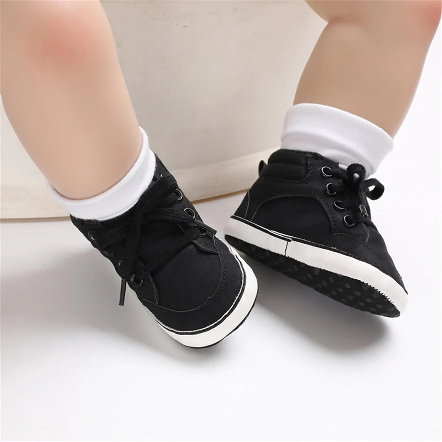 Baby Boys Girls First Walking High Top Sneakers Soft Soles Anti Slip Infant Unisex Lace-up Casual Ankle Shoes