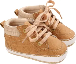 Baby Boys Girls First Walking High Top Sneakers Soft Soles Anti Slip Infant Unisex Lace-up Casual Ankle Shoes