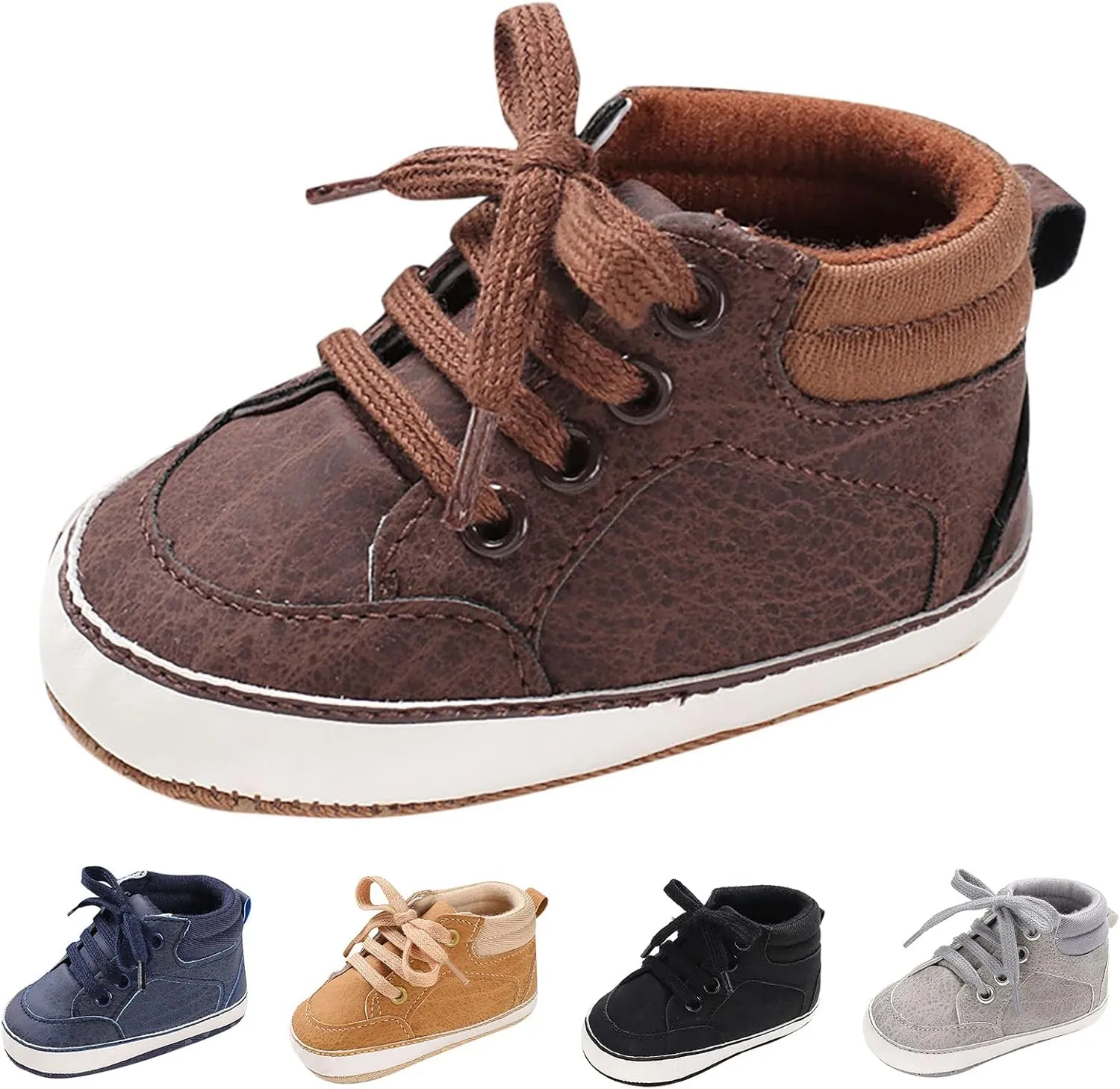 Baby Boys Girls High Top Sneakers Soft Soles Anti Slip Ankle Shoes Infant Toddler Flat Bottom First Walking Shoes