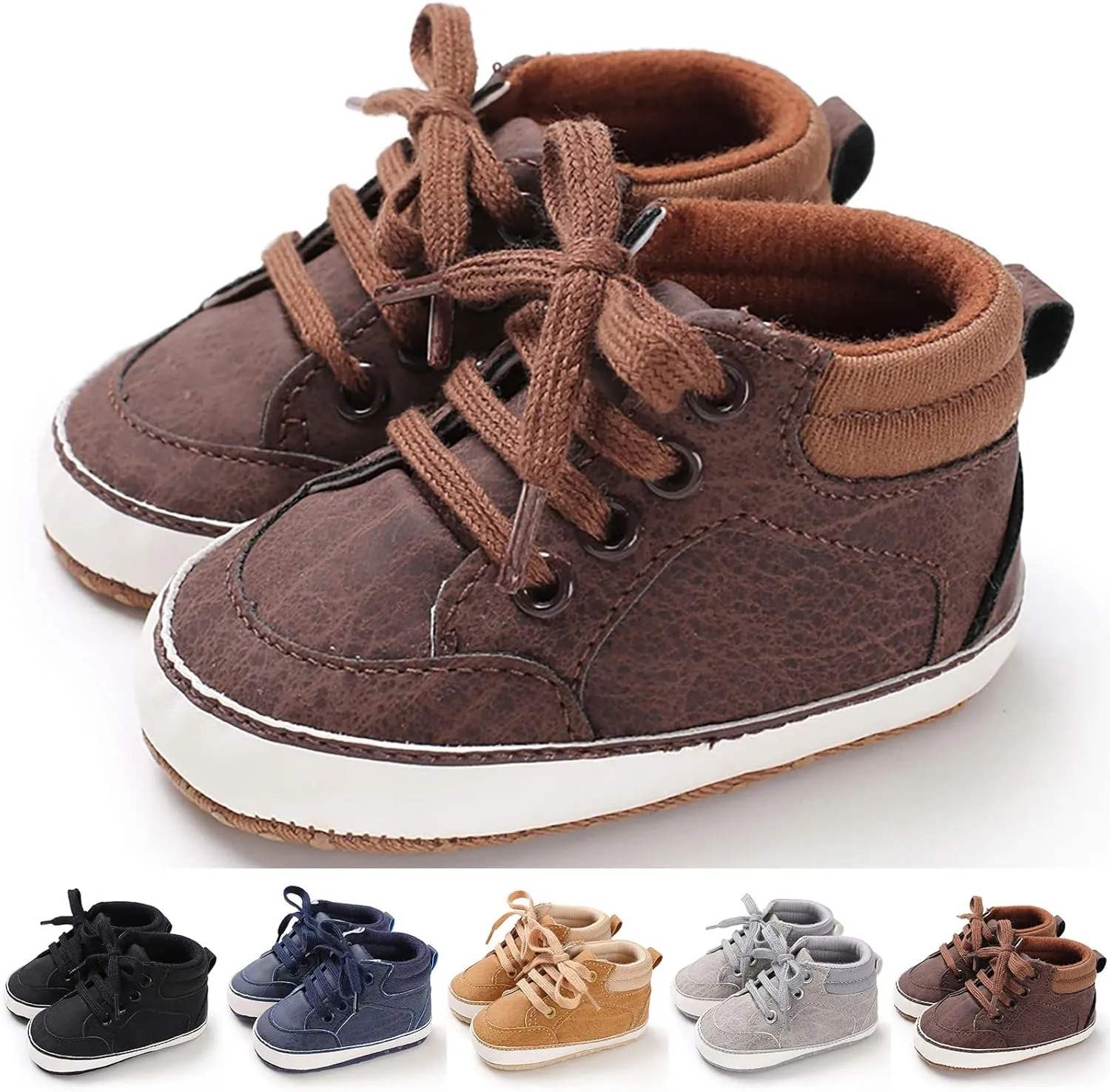 Baby Boys Girls High Top Sneakers Soft Soles Anti Slip Ankle Shoes Infant Toddler Flat Bottom First Walking Shoes