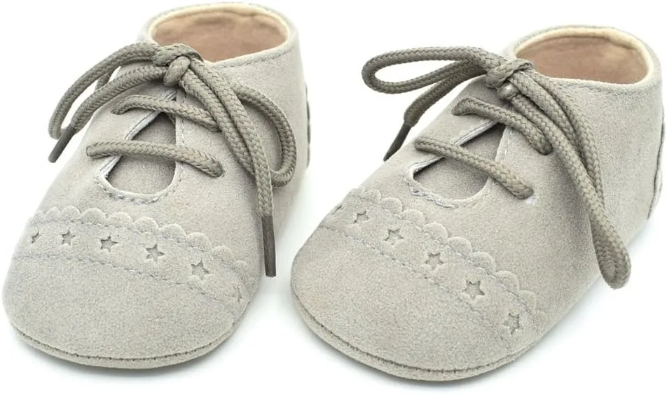 Baby Boys Girls Lace Up Suede Boots Sneakers Soft Rubber Sole Infant Newborn Oxford Anti-Slip Toddler Dress Shoes