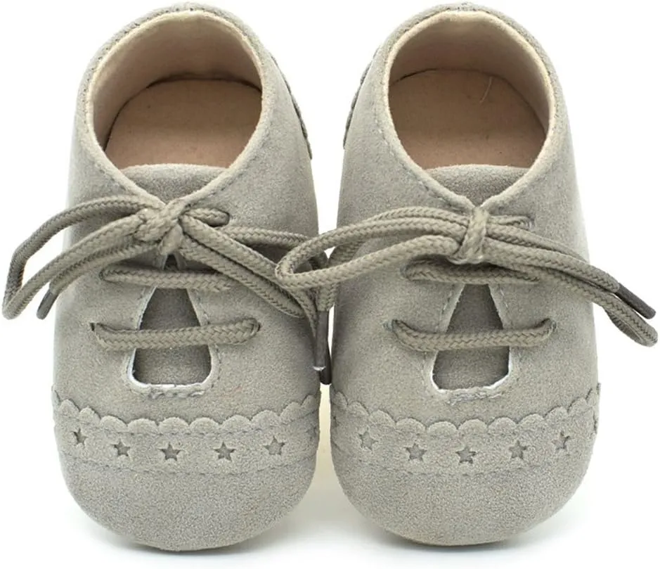 Baby Boys Girls Lace Up Suede Boots Sneakers Soft Rubber Sole Infant Newborn Oxford Anti-Slip Toddler Dress Shoes