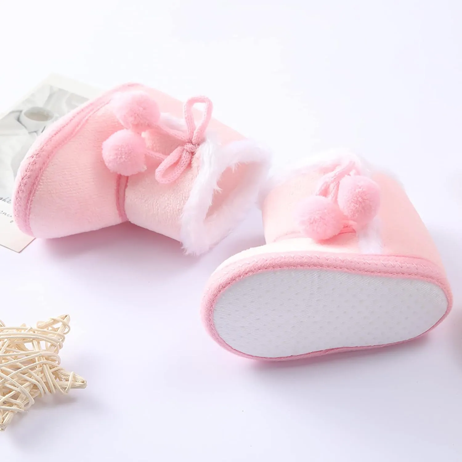 Baby Cozy Fleece Sherpa Booties Newborn Boys Girls Snow Winter Boots Infant Soft Sole Warm Crib Booties Shoes