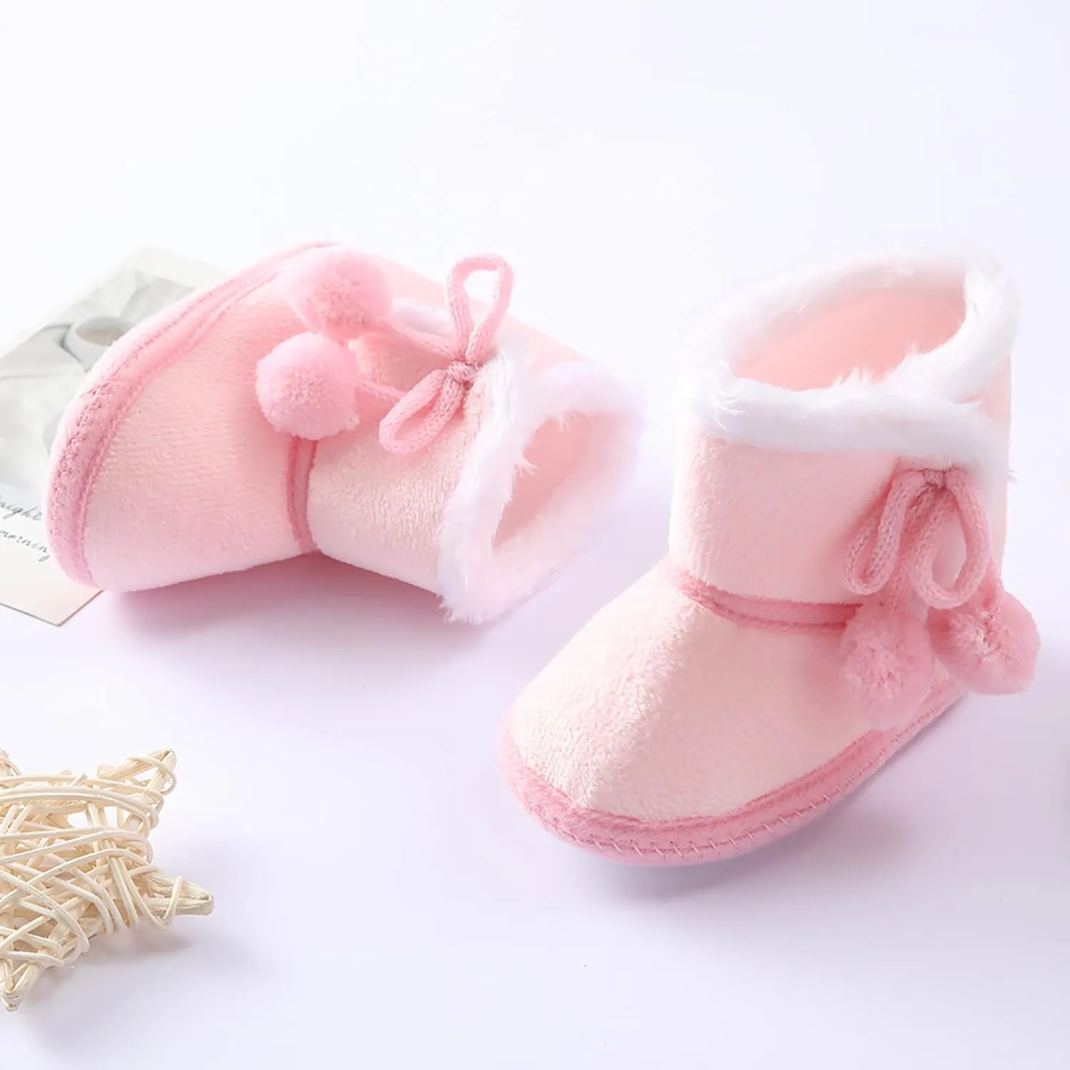 Baby Cozy Fleece Sherpa Booties Newborn Boys Girls Snow Winter Boots Infant Soft Sole Warm Crib Booties Shoes