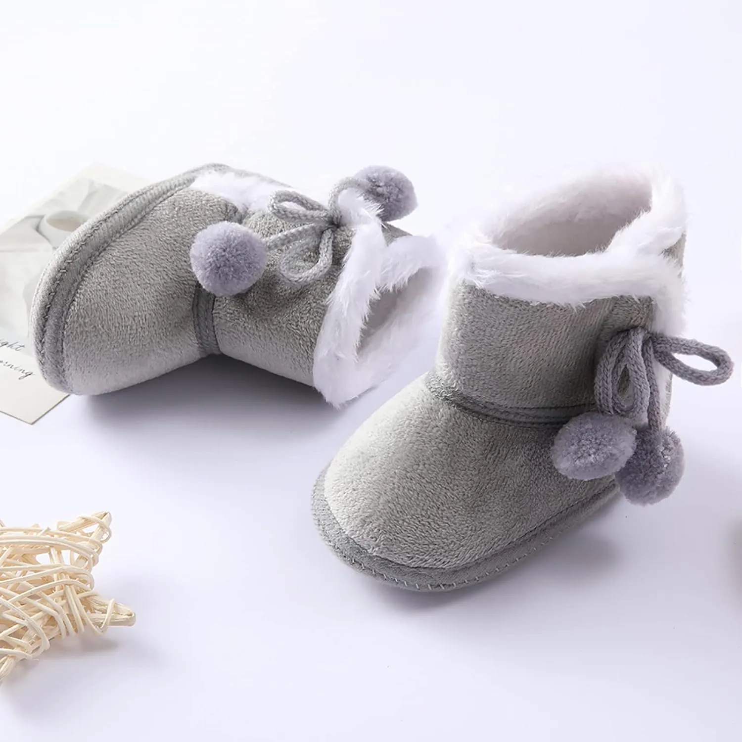 Baby Cozy Fleece Sherpa Booties Newborn Boys Girls Winter Boots Infant Soft Sole Warm Crib Booties Snow Shoes