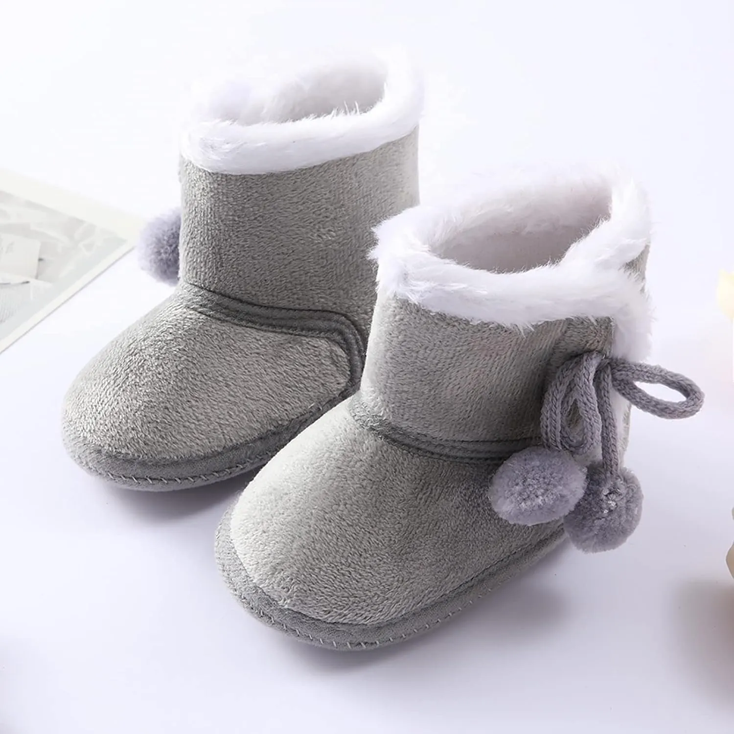 Baby Cozy Fleece Sherpa Booties Newborn Boys Girls Winter Boots Infant Soft Sole Warm Crib Booties Snow Shoes