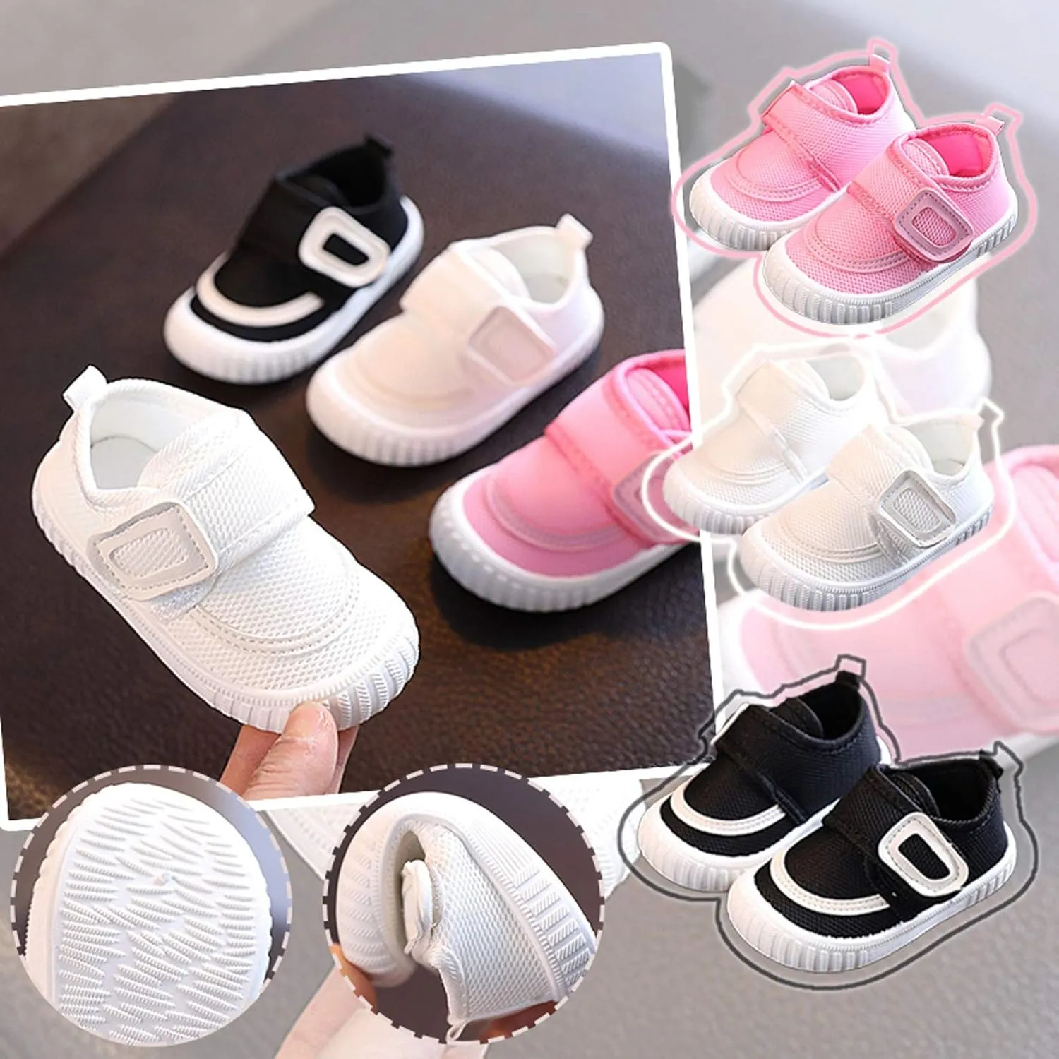 Baby First-Walking Shoes Toddler Infant Boys Girls Soft Sole TPR Non Slip Mesh Breathable Lightweight Sneakers 3-24M