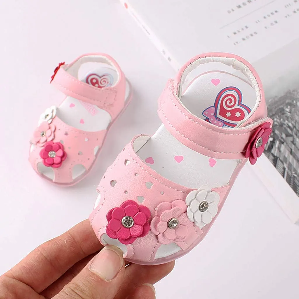 Baby Flowers Girls Shoes Sandals Toddler Infant Kids LED Luminous Baby Shoes Size Five Toddler Girls Shoes (Pink, 9-12 Months)