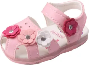 Baby Flowers Girls Shoes Sandals Toddler Infant Kids LED Luminous Baby Shoes Size Five Toddler Girls Shoes (Pink, 9-12 Months)