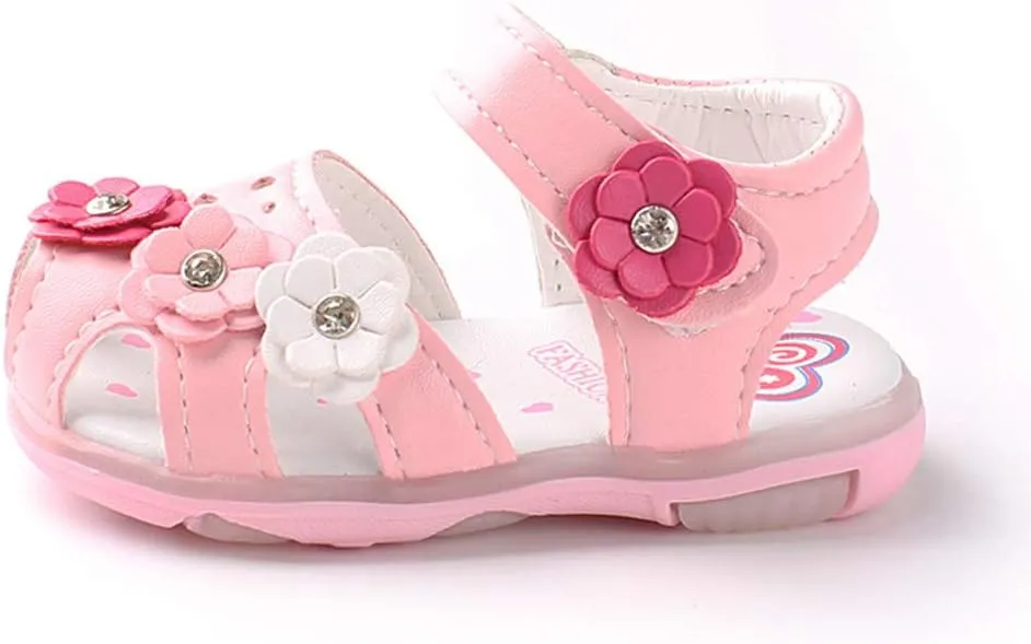 Baby Flowers Girls Shoes Sandals Toddler Infant Kids LED Luminous Baby Shoes Size Five Toddler Girls Shoes (Pink, 9-12 Months)