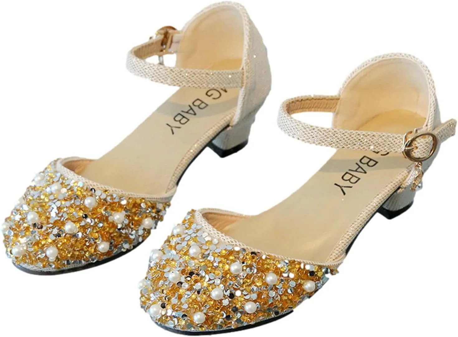 Baby Girl Rhinestone Embellished Shoe Solid Color Faux PU Princess Sandals Hook and Loop Shoes Soft Sole Low Heel