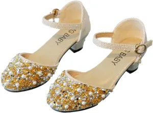 Baby Girl Rhinestone Embellished Shoe Solid Color Faux PU Princess Sandals Hook and Loop Shoes Soft Sole Low Heel