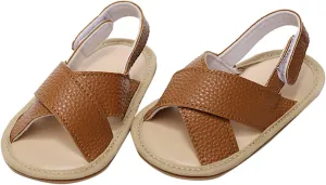 Baby Girl Sandals Summer Crib Shoes Open Toe Solid Soft Sole Infant Girls Princess Dress Flats First Sandals (Brown, 6-12 Months)