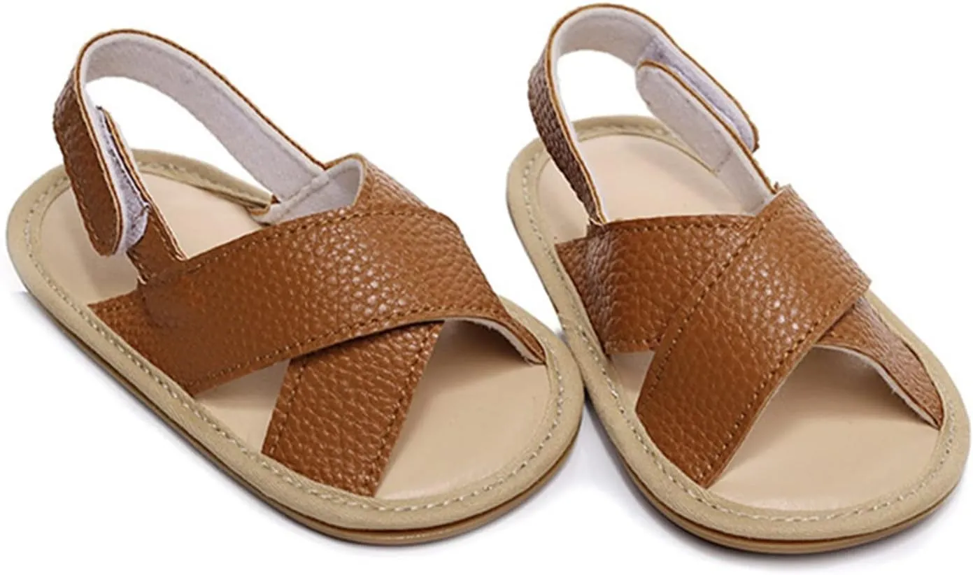 Baby Girl Sandals Summer Crib Shoes Open Toe Solid Soft Sole Infant Girls Princess Dress Flats First Sandals (Brown, 6-12 Months)