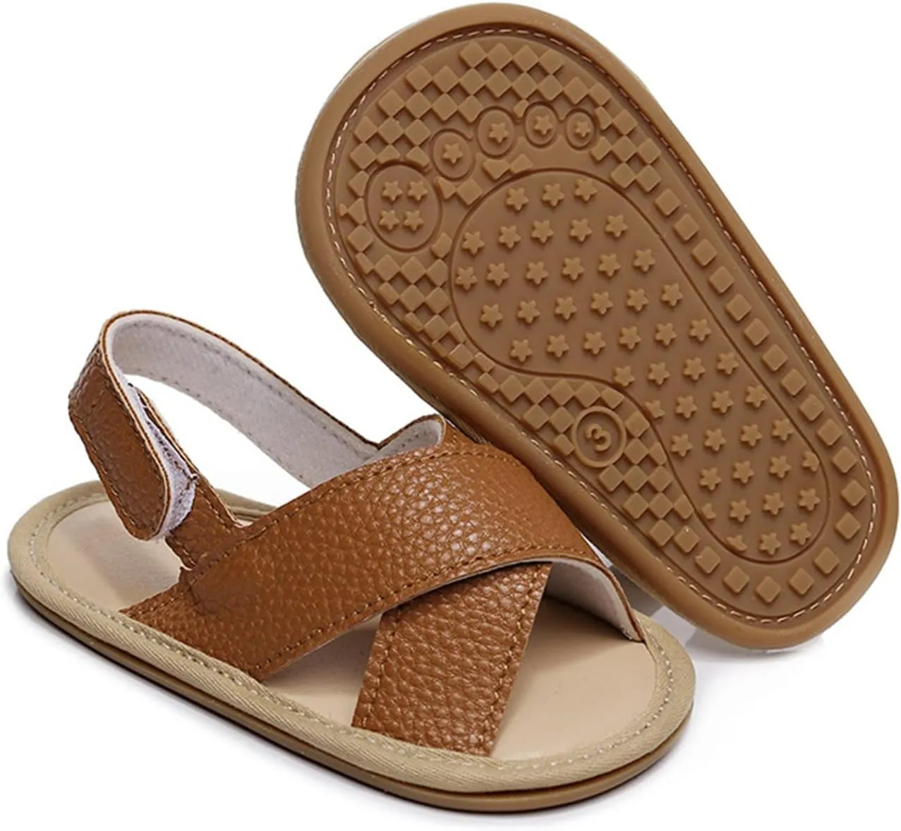Baby Girl Sandals Summer Crib Shoes Open Toe Solid Soft Sole Infant Girls Princess Dress Flats First Sandals (Brown, 6-12 Months)