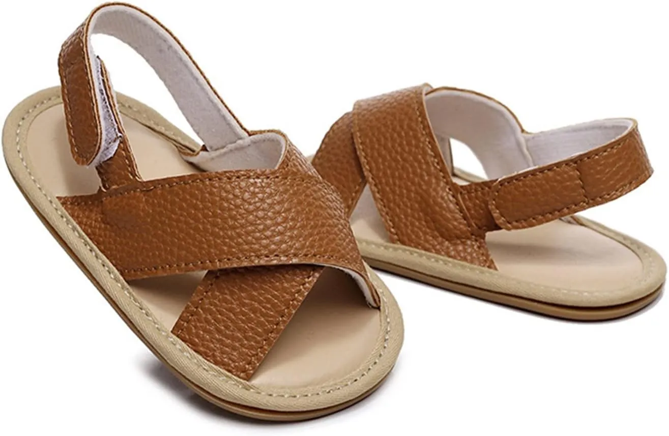 Baby Girl Sandals Summer Crib Shoes Open Toe Solid Soft Sole Infant Girls Princess Dress Flats First Sandals (Brown, 6-12 Months)