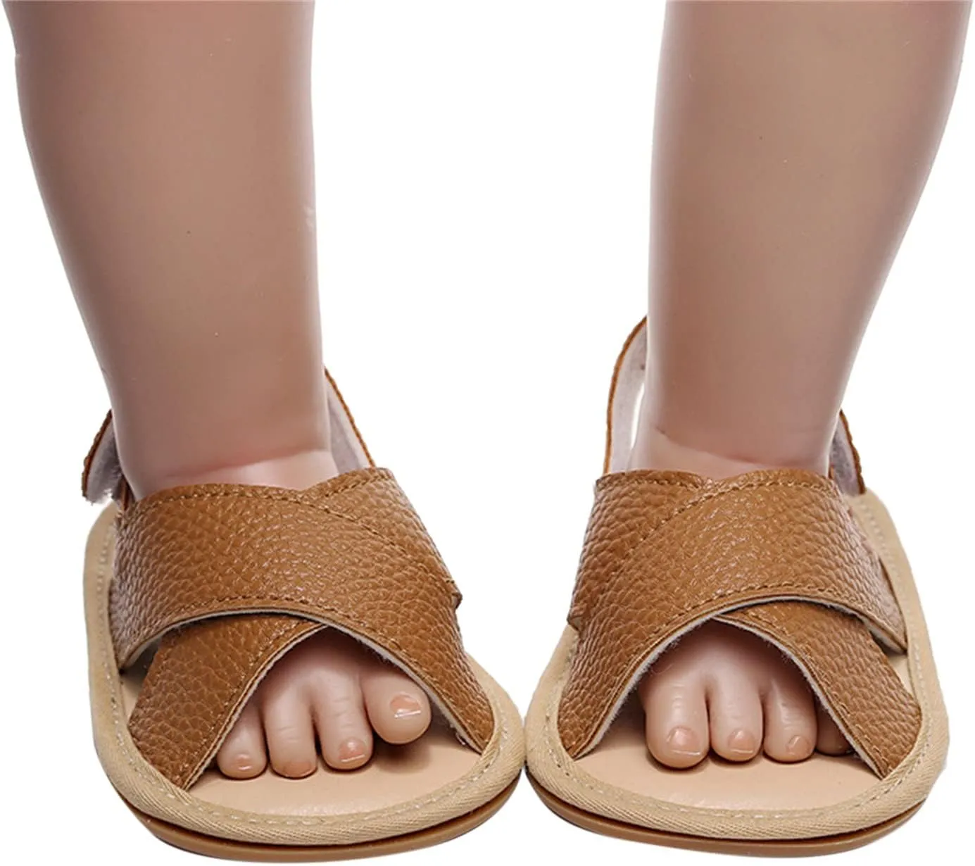 Baby Girl Sandals Summer Crib Shoes Open Toe Solid Soft Sole Infant Girls Princess Dress Flats First Sandals (Brown, 6-12 Months)