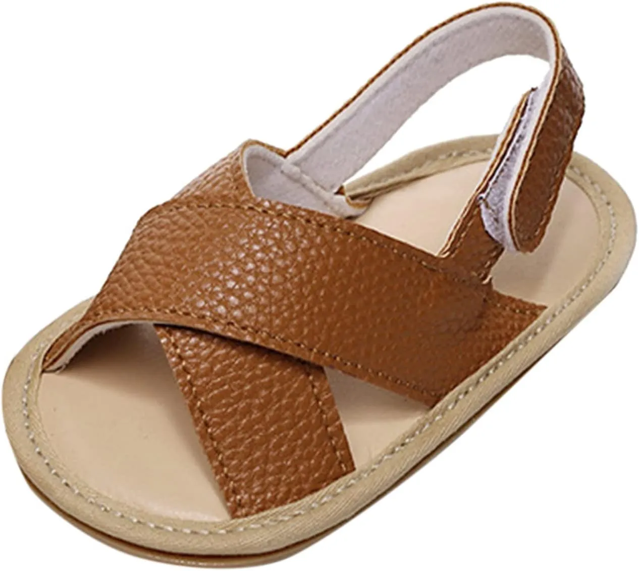 Baby Girl Sandals Summer Crib Shoes Open Toe Solid Soft Sole Infant Girls Princess Dress Flats First Sandals (Brown, 6-12 Months)
