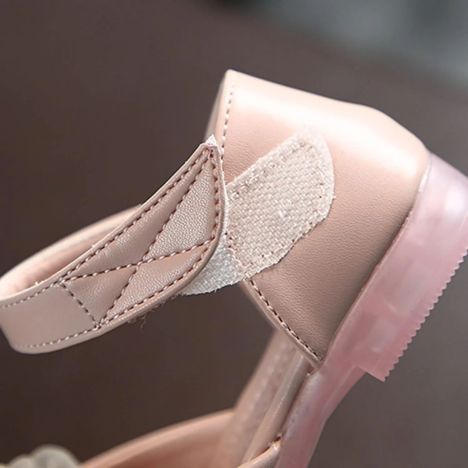 Baby Girl Soft Sole Princess Shoe Splicing Floral Mesh and Rhinestone Hook Loop Faux PU Flats Fish Mouth Shoes