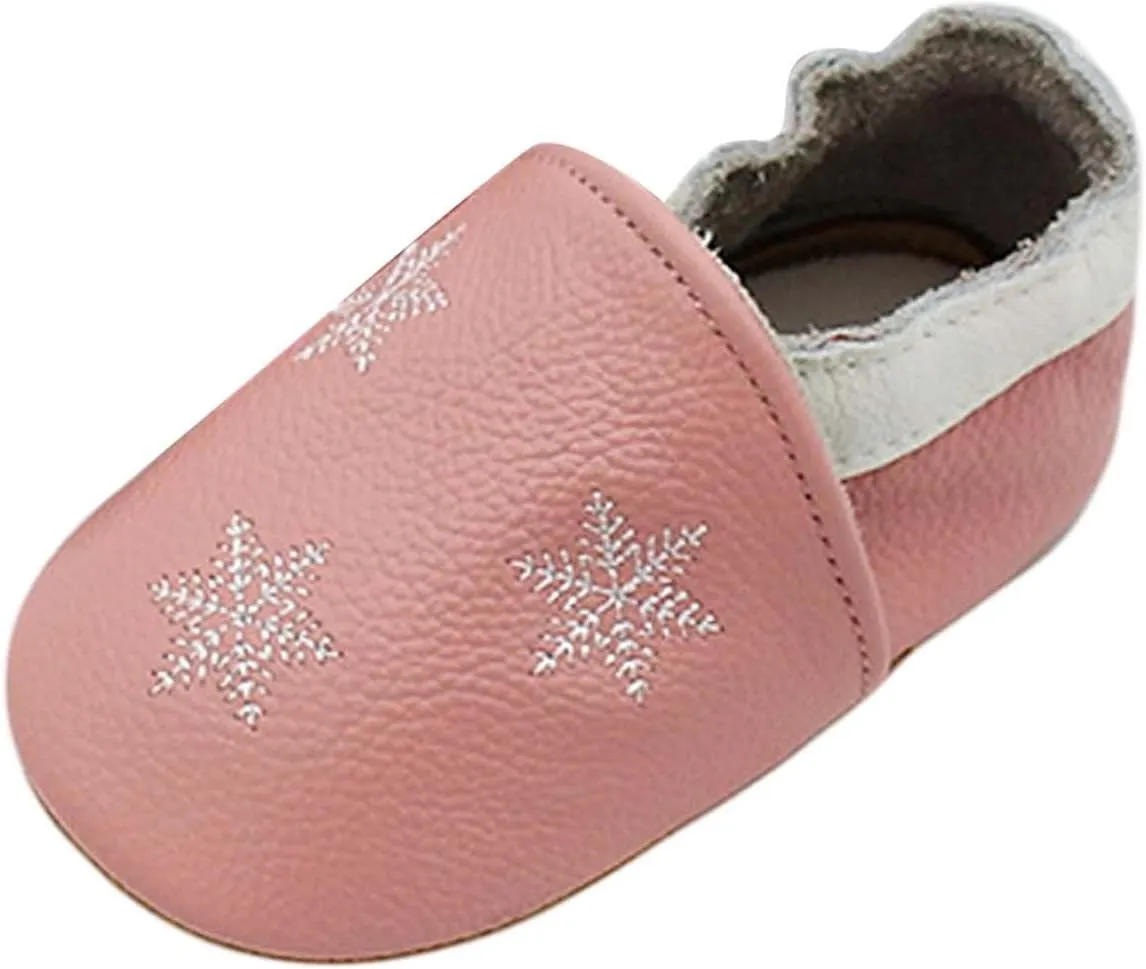 Baby Girls Baby Boys Christmas Flat Shoes Toddler Soft Sole Shoes First Walking rib Shoes Flat Snowflakes Print Shoes