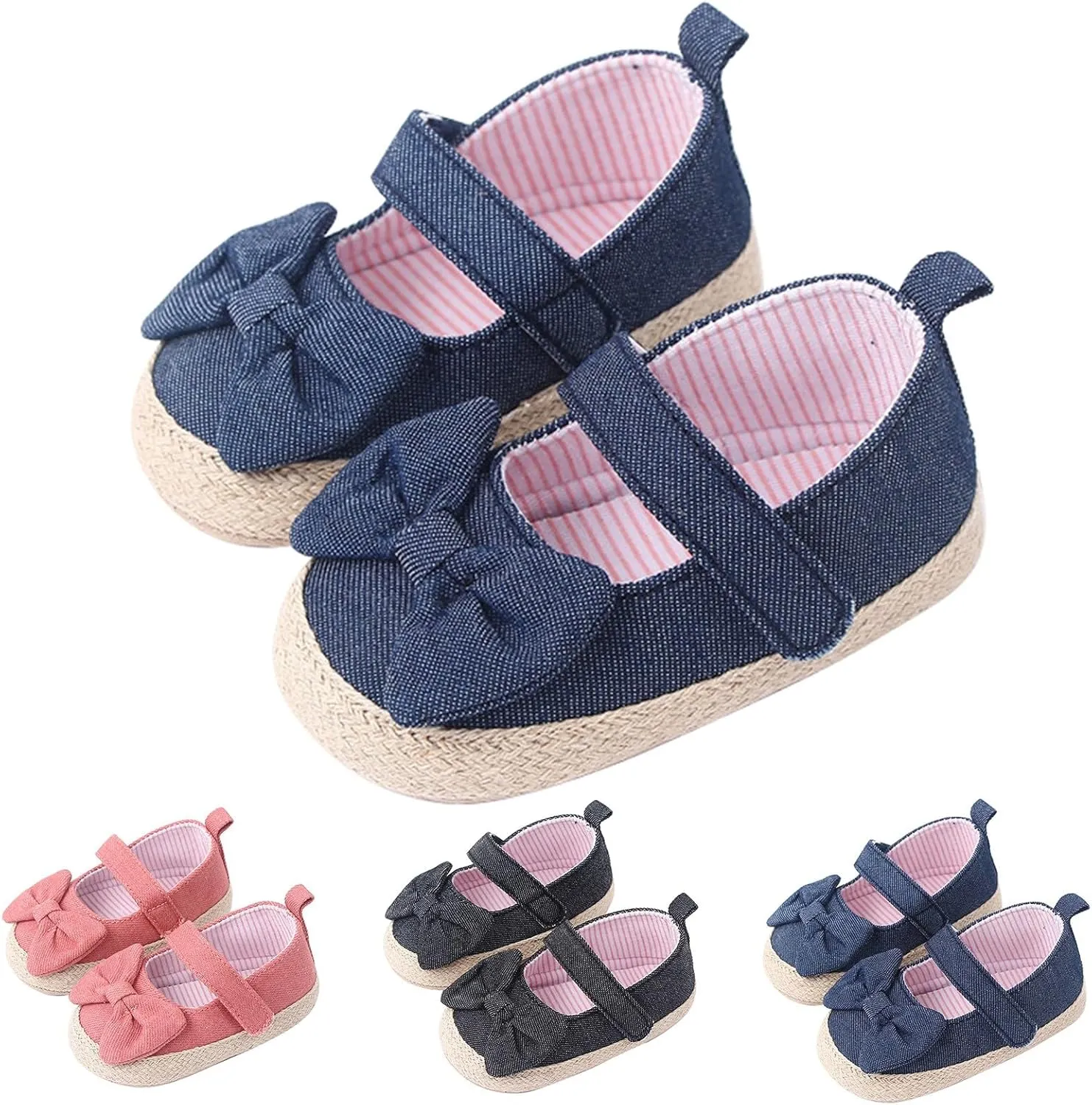 Baby Girls Bow Summer Casual Sandals Toddler Infant Well Sew Knitted Solid Color Soft Sole Flatt Princess Shoes