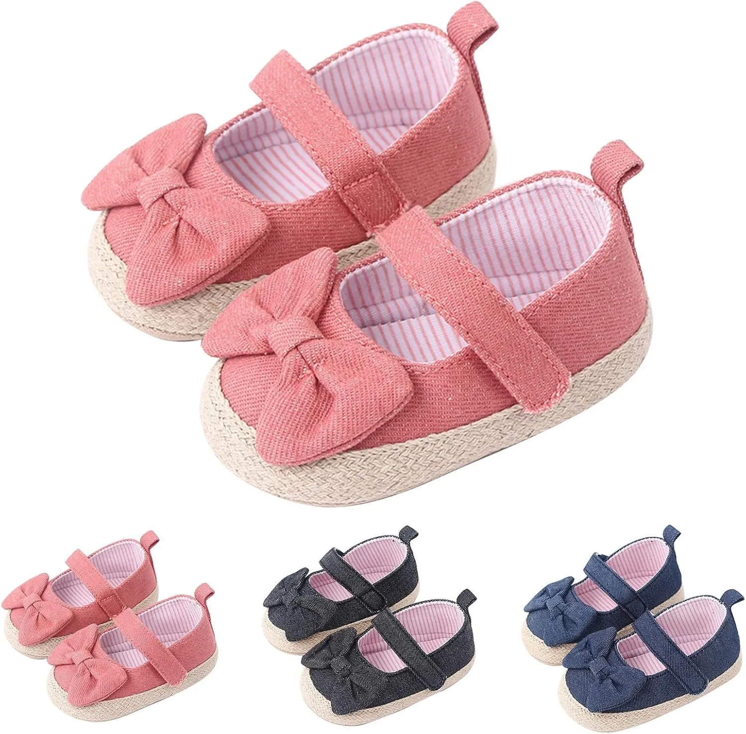Baby Girls Bow Summer Casual Sandals Toddler Infant Well Sew Knitted Solid Color Soft Sole Strap Princess Shoes