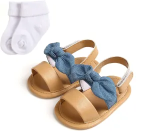 Baby Girls Boys PU Leather Sandals Bowknot Shoe Rubber Sole Open Toe Infant Toddler First Walker Princess Dress Shoes