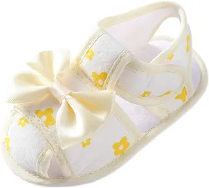 Baby Girls Boys Sandals Infant Toddler Shoes First Walking Shoes Bow Soft Sole Flat Shoes (Yellow, 11 Infant)