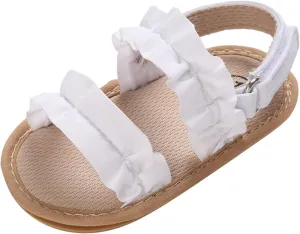 Baby Girls Boys Sandals Infant Toddler Shoes Ruffles First Walkers Soft Sole Sneakers Summer Beach (White, 6 Toddler)