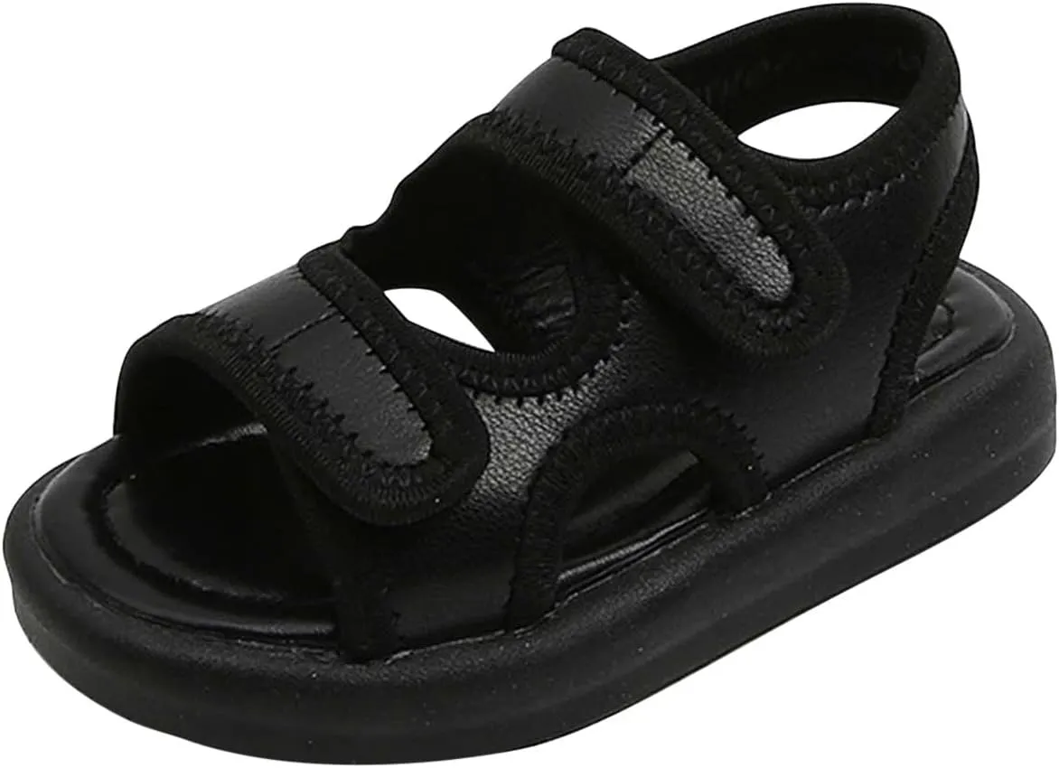 Baby Girls Boys Sandals Shoes Children's Kids Solid Beach Shoes Slip On Soft Sole Toe Crash Sandals Roman Sandals K-982 Black 11