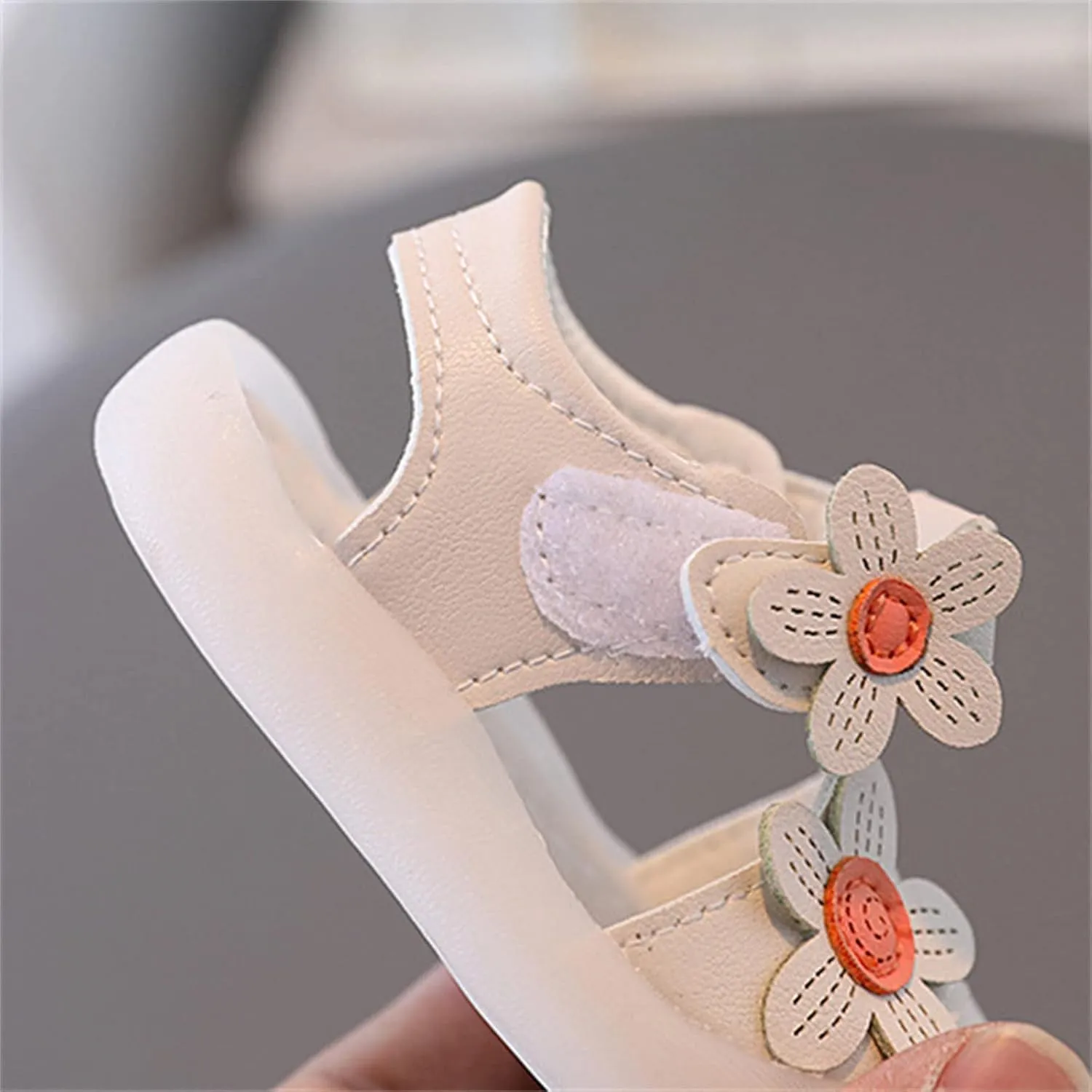 Baby Girls Closed Toe Sandals with Flower Infant Summer Lightweight Rubber Soft Sole Non-Slip Platform Casual Shoes