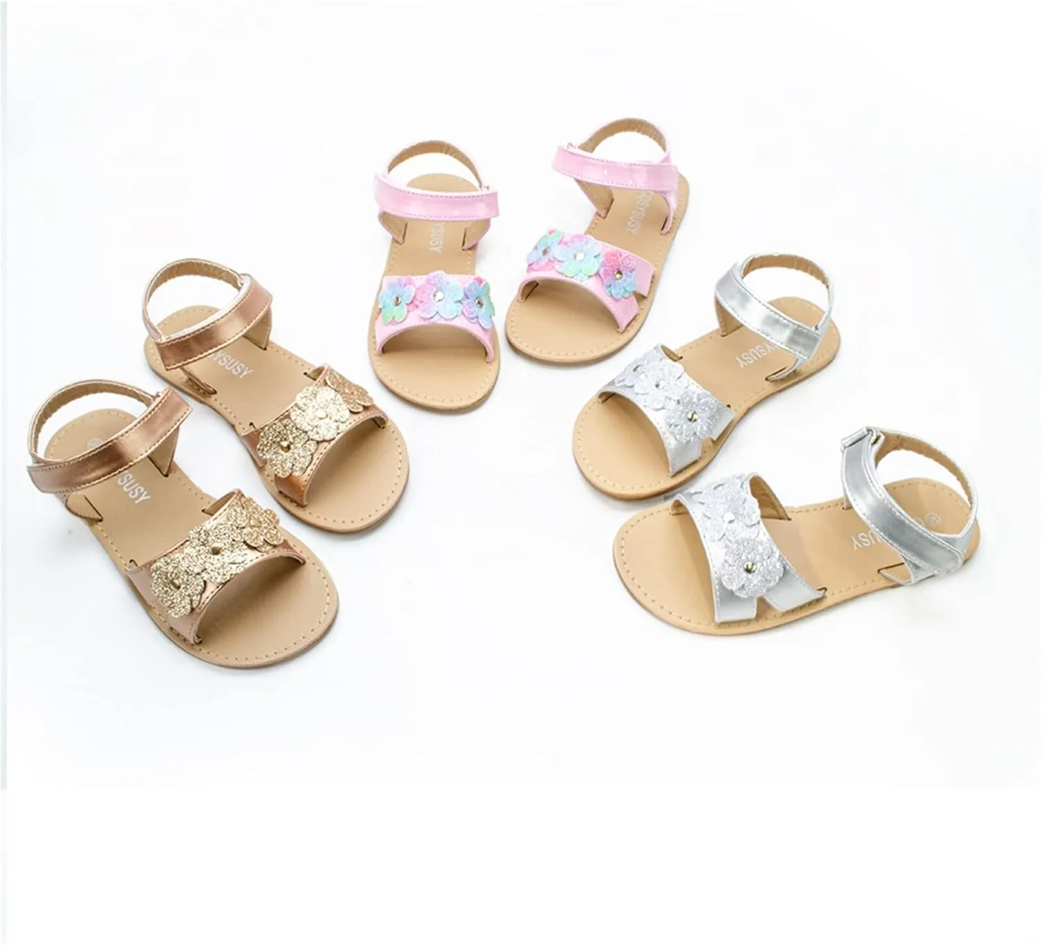 Baby Girls Kid Child Summer Sandals Flower Shoes Premium Soft Anti-Slip Rubber Sole Sandals (Rose Gold, 13 Little Child)