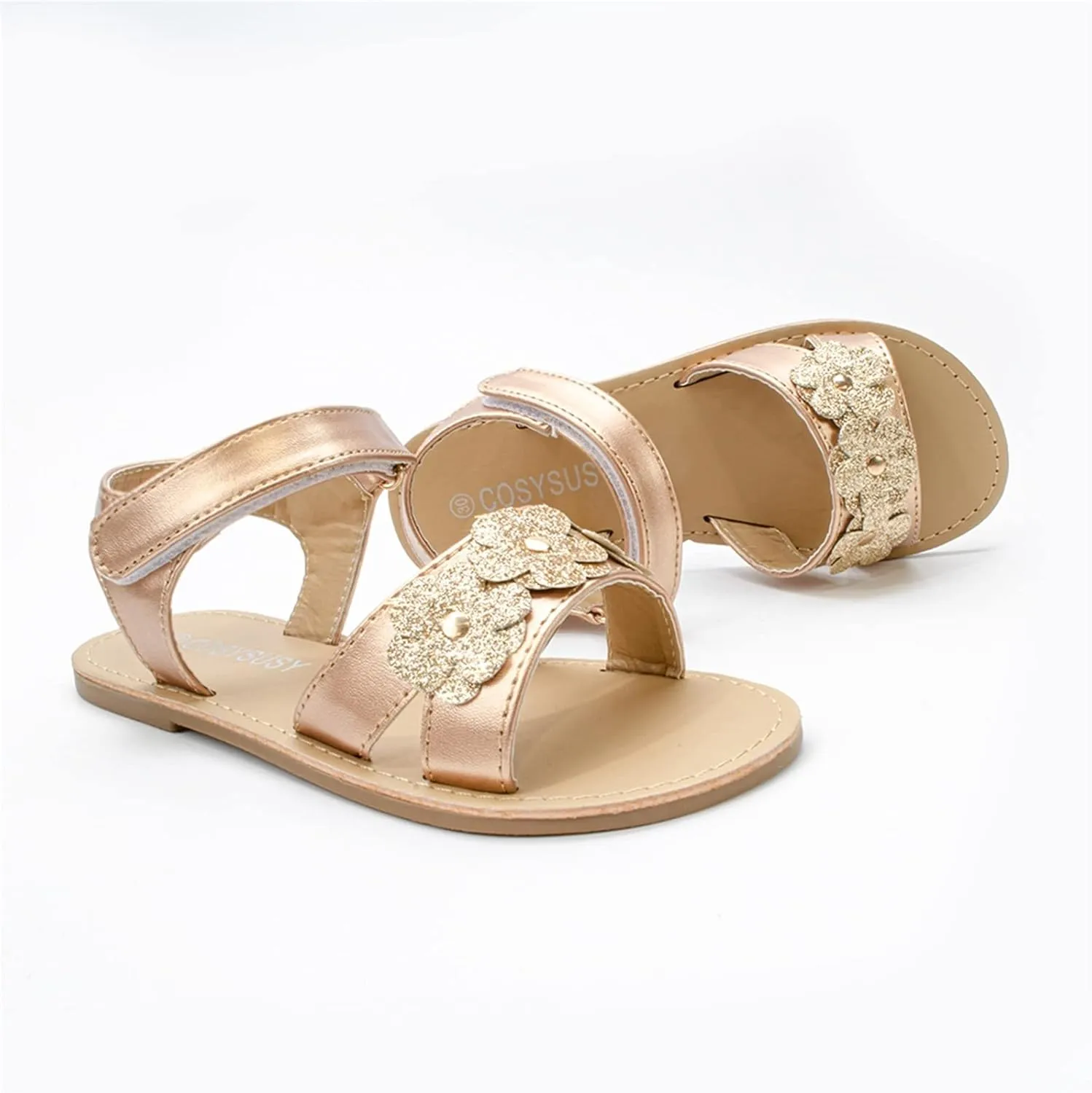 Baby Girls Kid Child Summer Sandals Flower Shoes Premium Soft Anti-Slip Rubber Sole Sandals (Rose Gold, 13 Little Child)