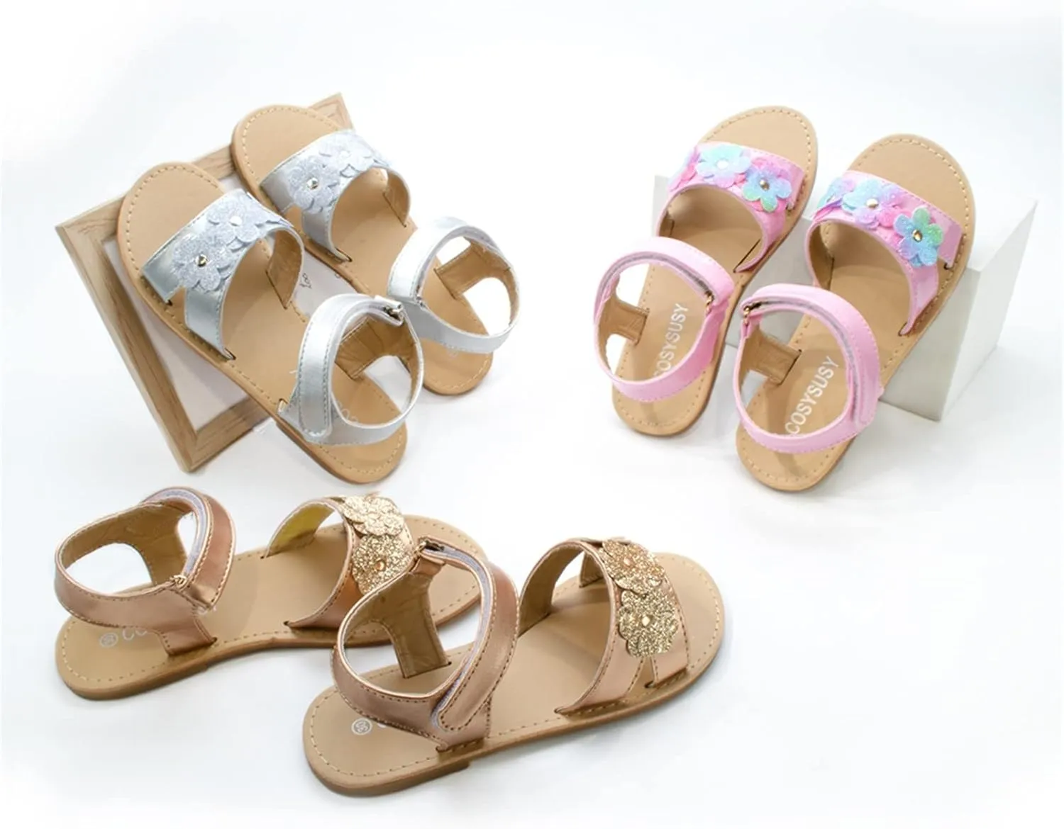 Baby Girls Kid Child Summer Sandals Flower Shoes Premium Soft Anti-Slip Rubber Sole Sandals (Rose Gold, 13 Little Child)