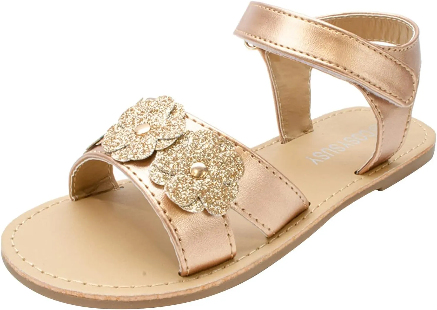 Baby Girls Kid Child Summer Sandals Flower Shoes Premium Soft Anti-Slip Rubber Sole Sandals (Rose Gold, 13 Little Child)