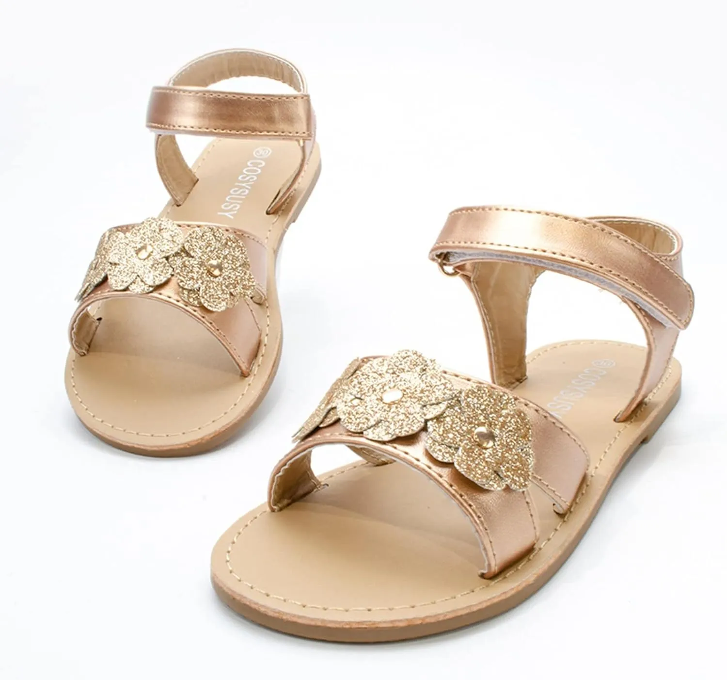 Baby Girls Kid Child Summer Sandals Flower Shoes Premium Soft Anti-Slip Rubber Sole Sandals (Rose Gold, 13 Little Child)