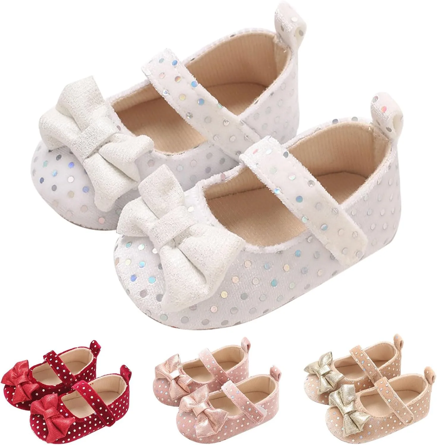 Baby Girls Mary Jane Flat Infant Non Slip First Walking Soft Sole Shoes Wedding Dress Shoes