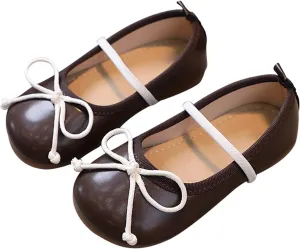 Baby Girls Mary Jane Flat with Bownot Non Slip Soft Sole PU Leather Infant Toddler Glittery Dress Shoes with Wheels